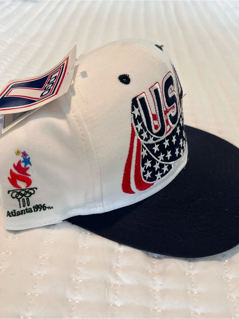 VTG Logo 7 USA 1996 Atlanta Olympics White Strapback Hat Cap Wrap Around New Tag